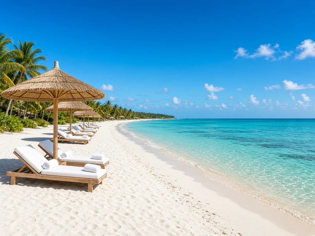 White-sand beach with turquoise Caribbean water